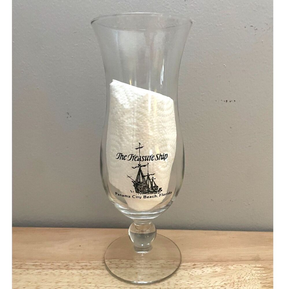 Vintage The Treasure Ship Hurricane Cocktail Glass Panama City Beach Florida